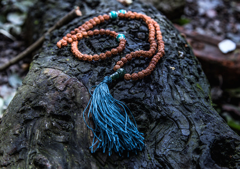 Rudraksha Mala for Meditation and Yoga With Turquoise Spacer - nepacrafts