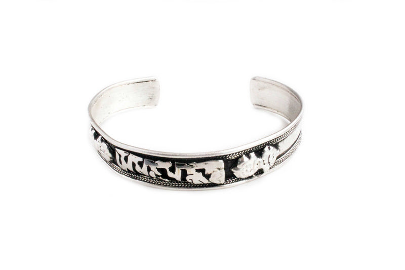 Tibetan OM Mani Adjustable White Metal Bracelet - nepacrafts