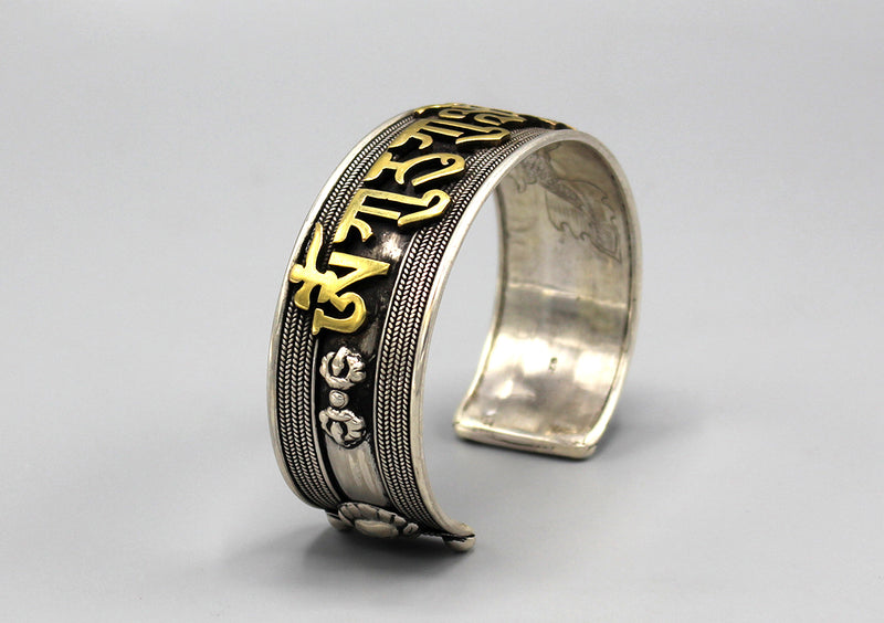 Kurukulle Mantra Carving Tibetan Sterling Silver Bracelet - nepacrafts