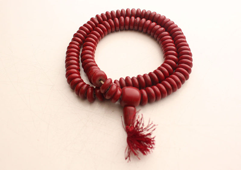 Faux Coral Flat Beads Mala for Prayer and Meditation - nepacrafts