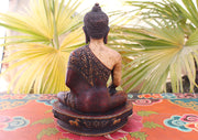 Floral Motif Carved Brown Resin Shakyamuni Buddha Statue 9" - nepacrafts