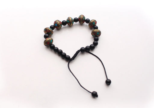 Trendy Black Beads Wrist Bracelet with Stone Setted Round Charms - nepacrafts