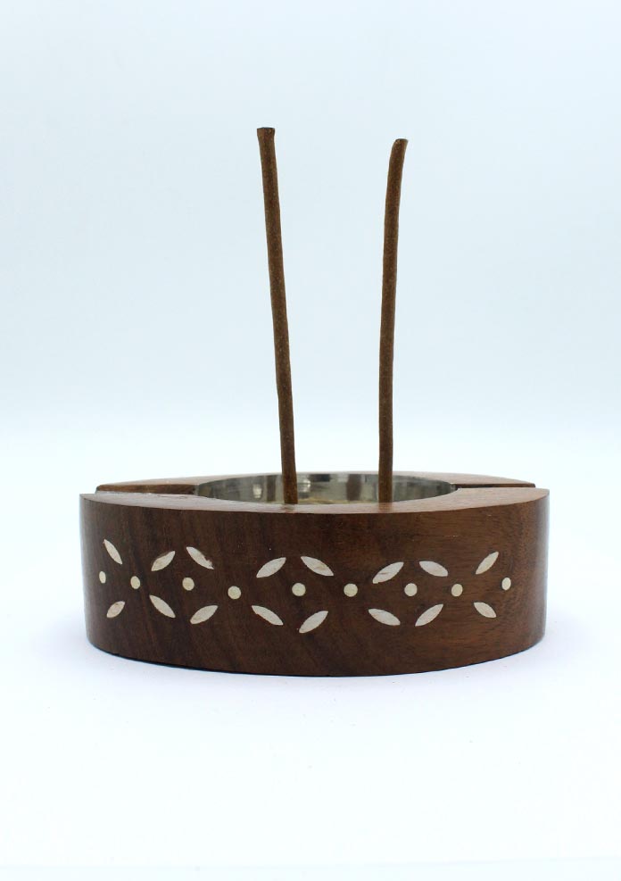 Handcrafted Wooden Floral Oval Incense Burner