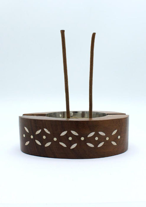Handcrafted Wooden Floral Oval Incense Burner