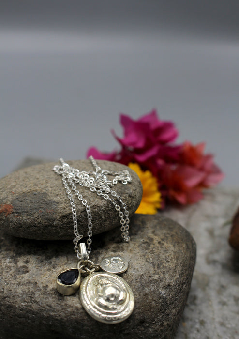 Ganesha Pendant Om with Garnet Charm Necklace