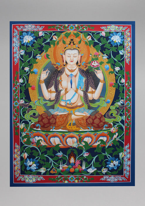 Chenrezig Thangka Painting, Buddhist Ritual Art