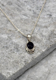 Sterling Silver Inlaid Amethyst Pendant Necklace - nepacrafts