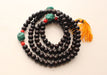 Natural Black Wooden Beads Mala with Faux Turquoise Counter - nepacrafts