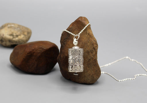 Om Mani Prayer Wheel Sterling Silver Pendant - nepacrafts