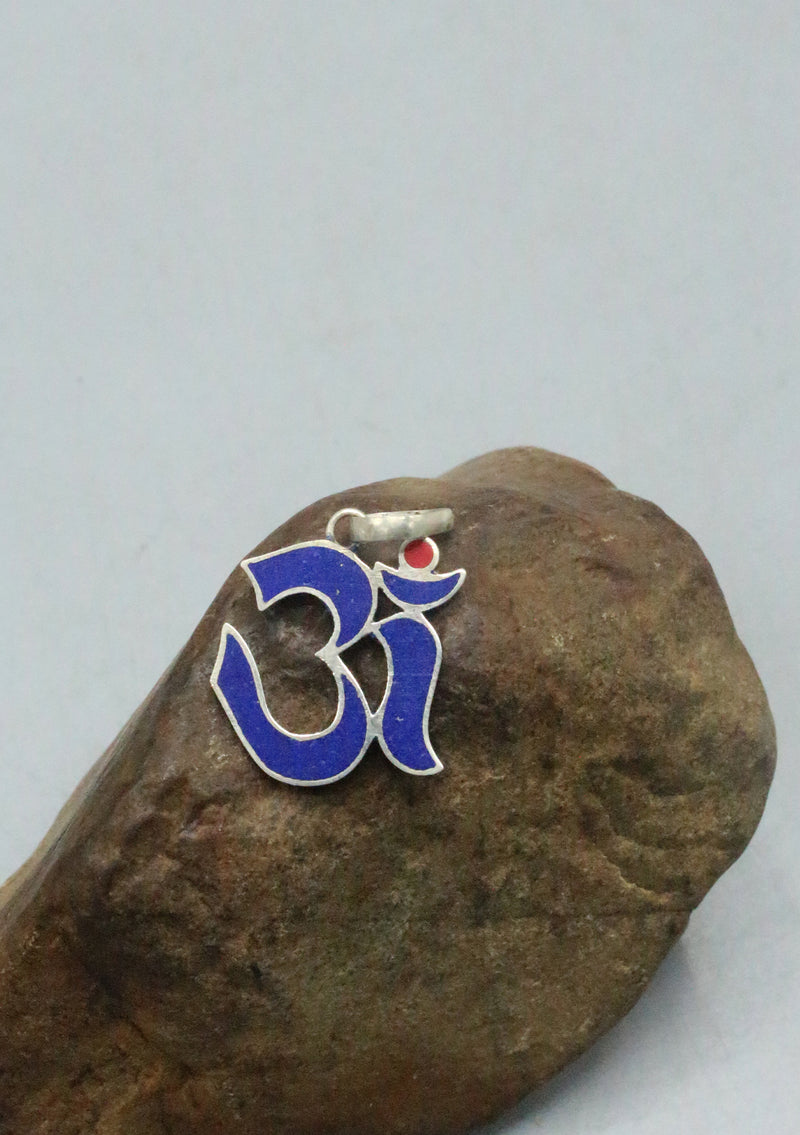 Om Silver Sterling Lapisluzuli Inlaid Pendant