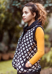 Black and White Plus Sign Pattern Multicolor Women's Woolen Cardigan - nepacrafts