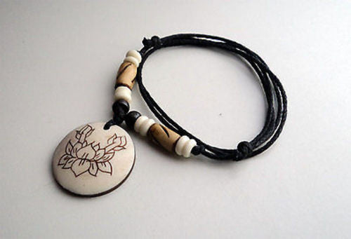 Lotus Bone Pendant Necklace - nepacrafts