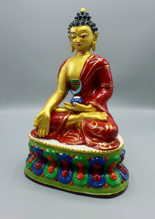 Handpainted Ceramic Ratnasambhava Buddha Statue 12"H