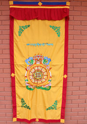 Tibetan Astrological Calendar Embroidered Silk Door Curtain - nepacrafts