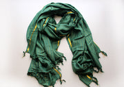Bright Green Plain Jari Cotton Scarf with Golden Lining - nepacrafts