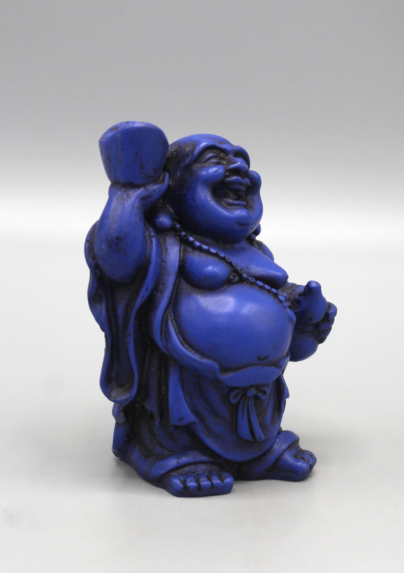 Blue Laughing Buddha with Bowl Resin Statue - nepacrafts