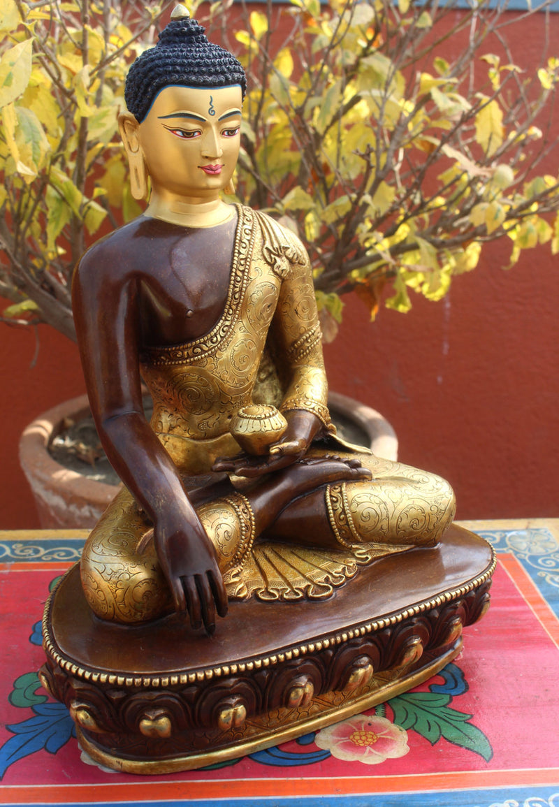 Exquisitely Gold Plated Shakyamuni Statue 10.5 inch