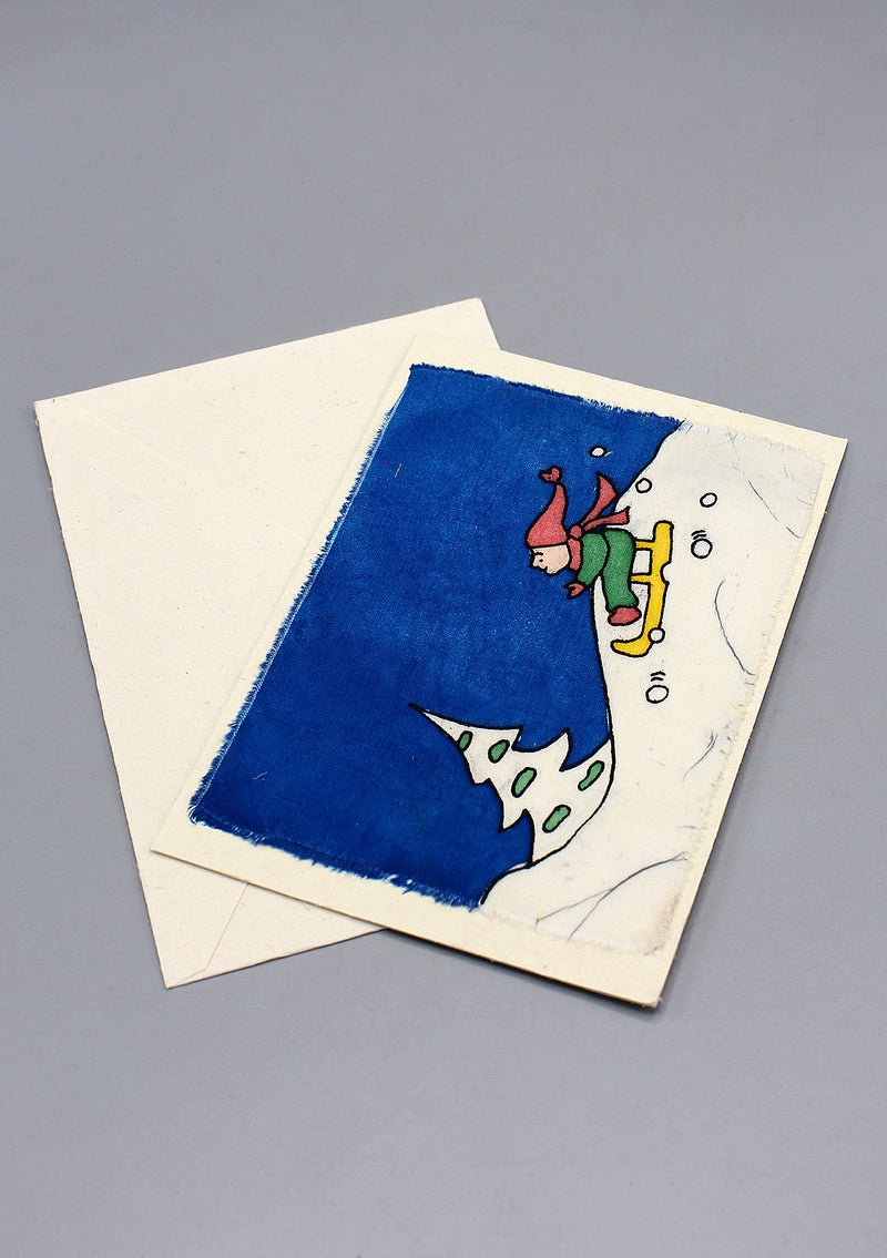 Fair Trade Little Boy Skiing Batik Greetings Card