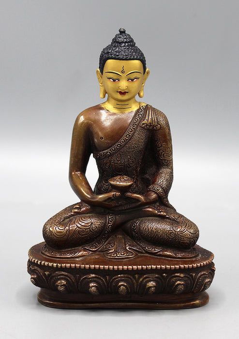 Amitabha Buddha Copper Oxidized Statue with Golden Face
