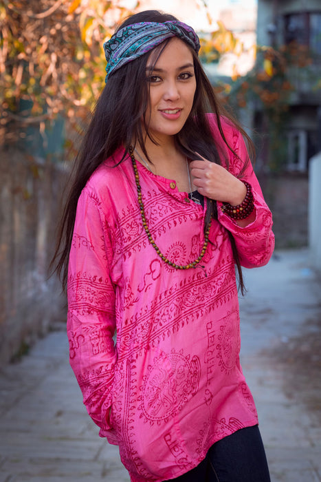 Pink Om Prayer Kurtha Shirt