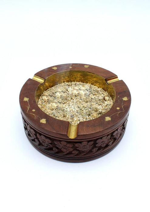 Floral Carving Handcrafted Wooden Round Incense Burner