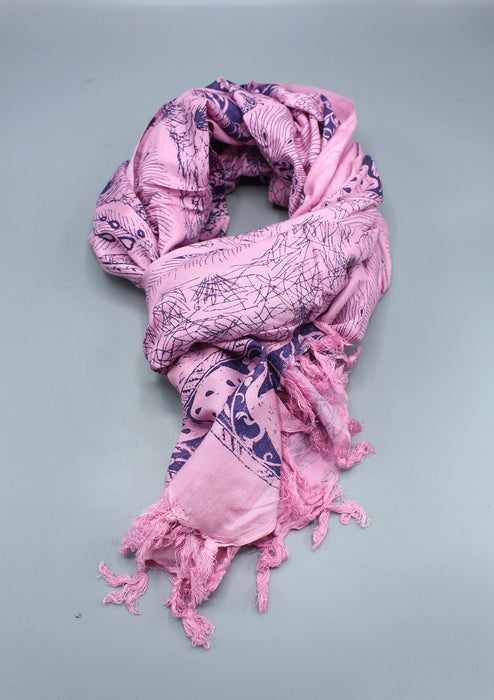 Pure Cotton Peacock Print Pink Shawl with Furka