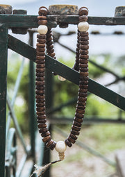 Disk Shaped Yak Bone Prayer Mala with White Conch Counter - nepacrafts