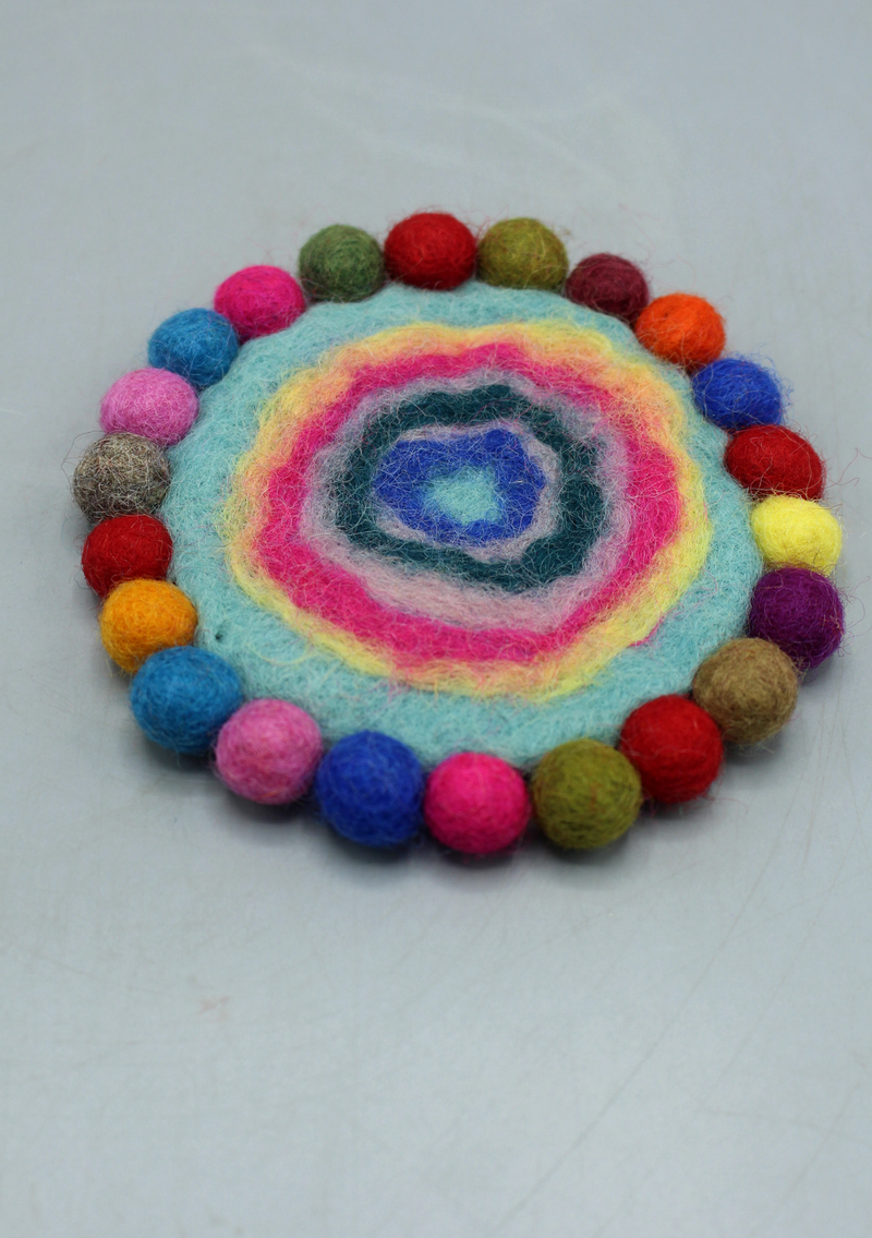 Baby Blue Multicolor Felt Round Tea Coaster