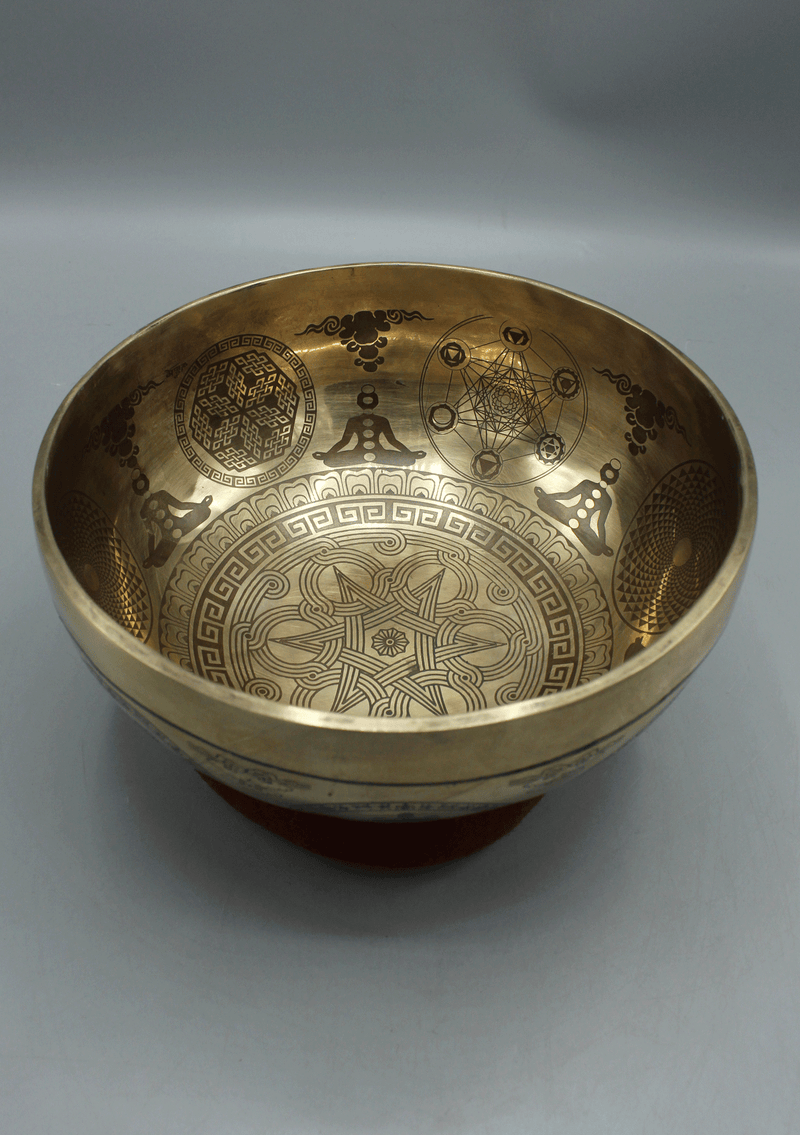 Handmade Endless Knot Mandala Etched Gulpa Singing Bowl with Ashtamangal Symbol