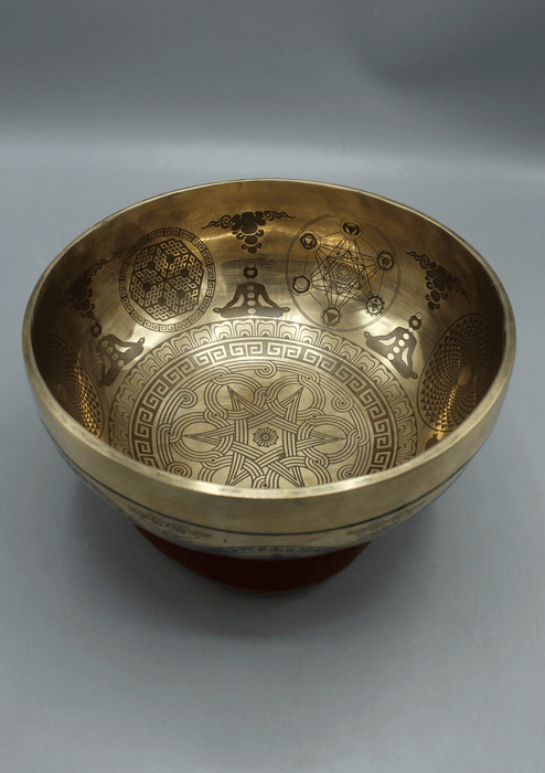 Handmade Endless Knot Mandala Itched Gulpa Singing Bowl with Ashtamangal Symbol
