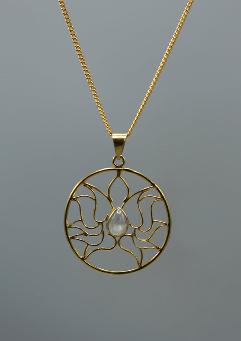 24 K Gold Plated Moonstone Lotus Necklace