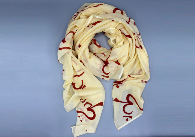 Cream Cotton Om Prayer Shawl - nepacrafts
