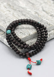 Black Rosewood Tibetan Prayer Mala with Turquoise Counter - nepacrafts