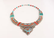 Inlaid Tibetan White Metal Necklace - nepacrafts