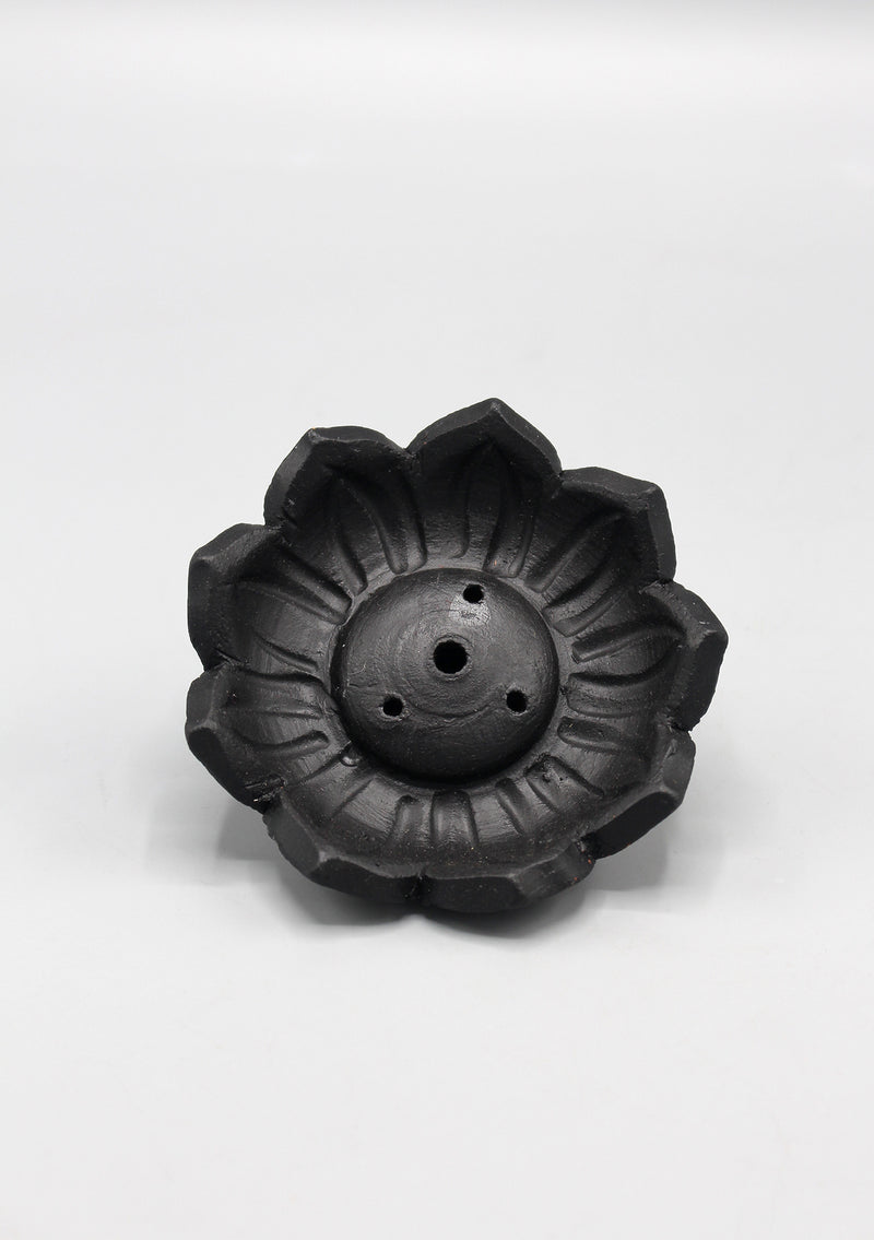 Lotus Flower Black Clay Incense Burner - nepacrafts