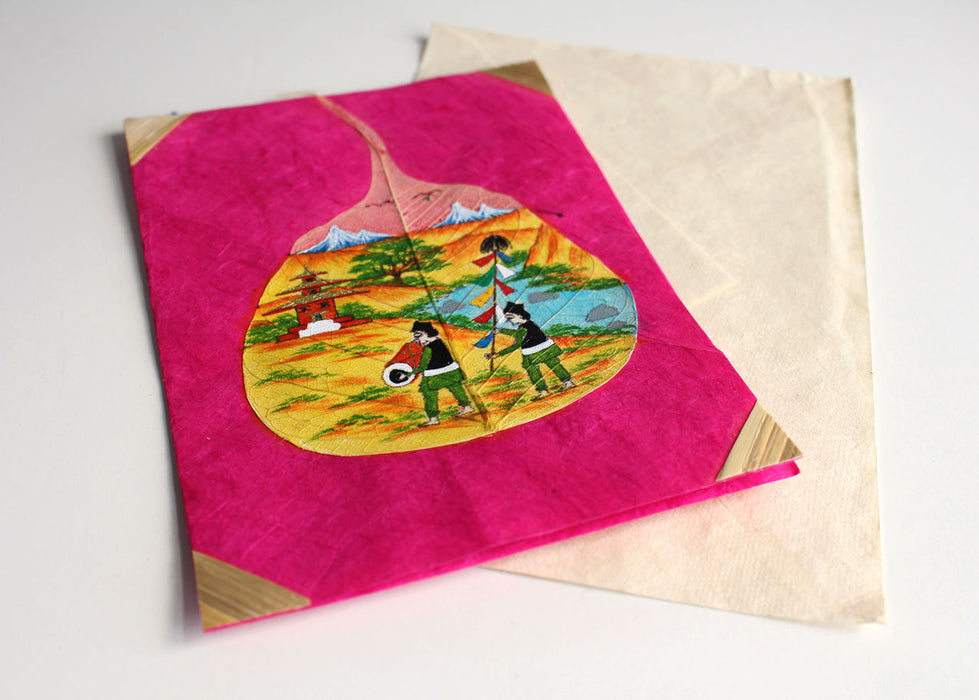 Bodhileaf Pink Greetings Card - Newar Volks - nepacrafts