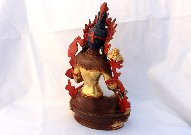 8 Inch High Gold Plated Green Tara Statue SSST354B - nepacrafts