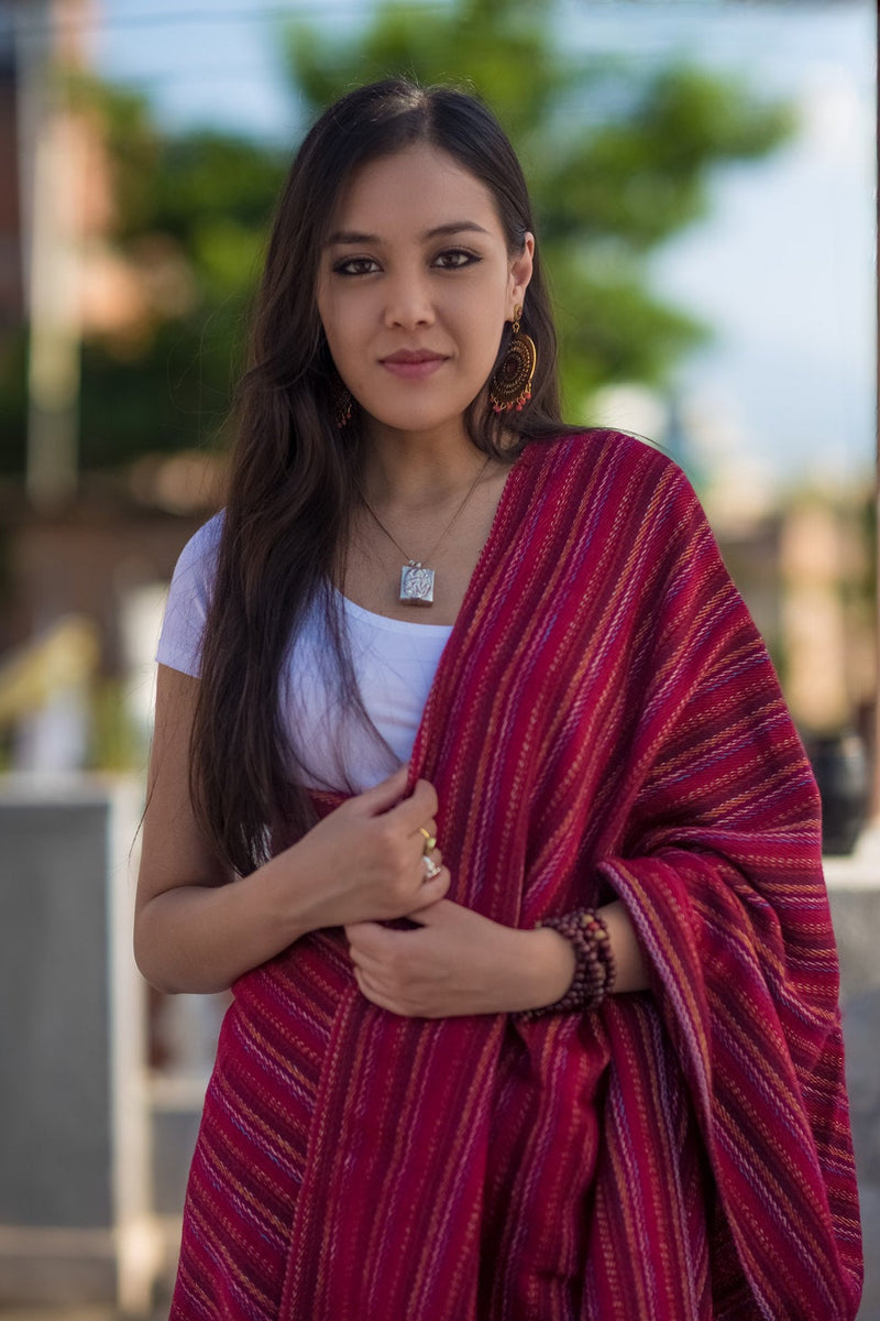 Exclusive Yak Wool Stripe Red Shawl - nepacrafts
