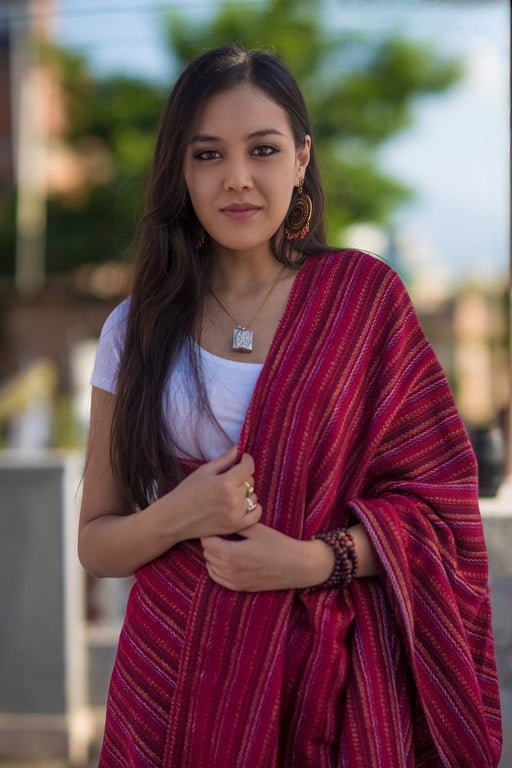 Exclusive Yak Wool Stripe Red Shawl - nepacrafts