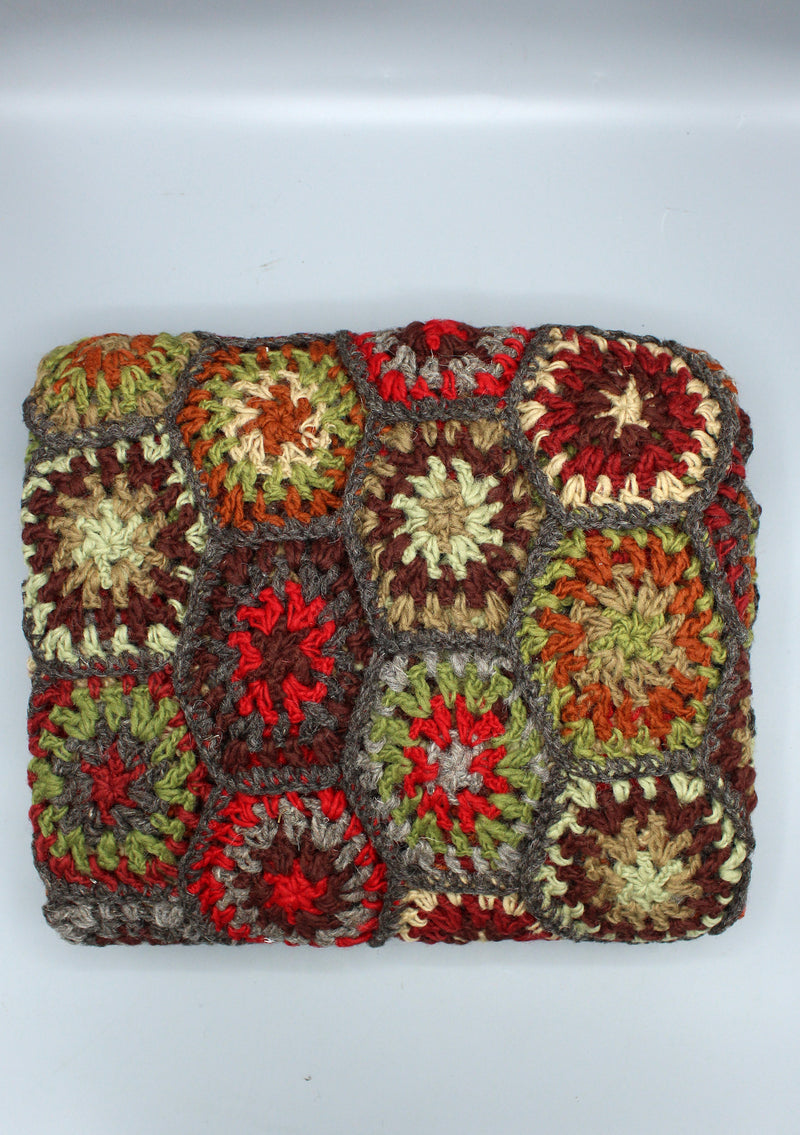 Gorgeous Hand Crochet Gray Multi Color Woolen Blanket