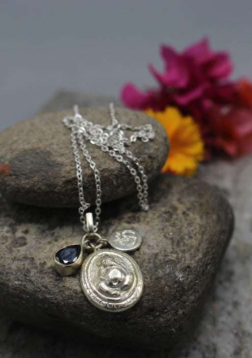 Ganesha Pendant Om with Garnet Charm Necklace