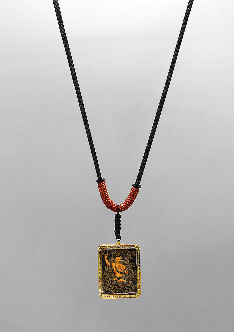Black Canvas Hand Painted Mini Manjushree Thangka Amulet Pendant