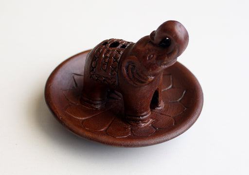 Elephant on Lotus Design Clay Incense Burner - nepacrafts