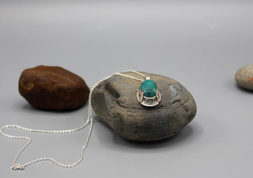 Turquoise Inlaid Fine Carving Sterling Silver Pendant - nepacrafts