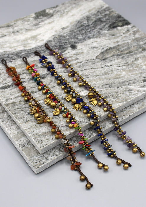 Colorful Stone Beaded Brass Bell Anklet - nepacrafts