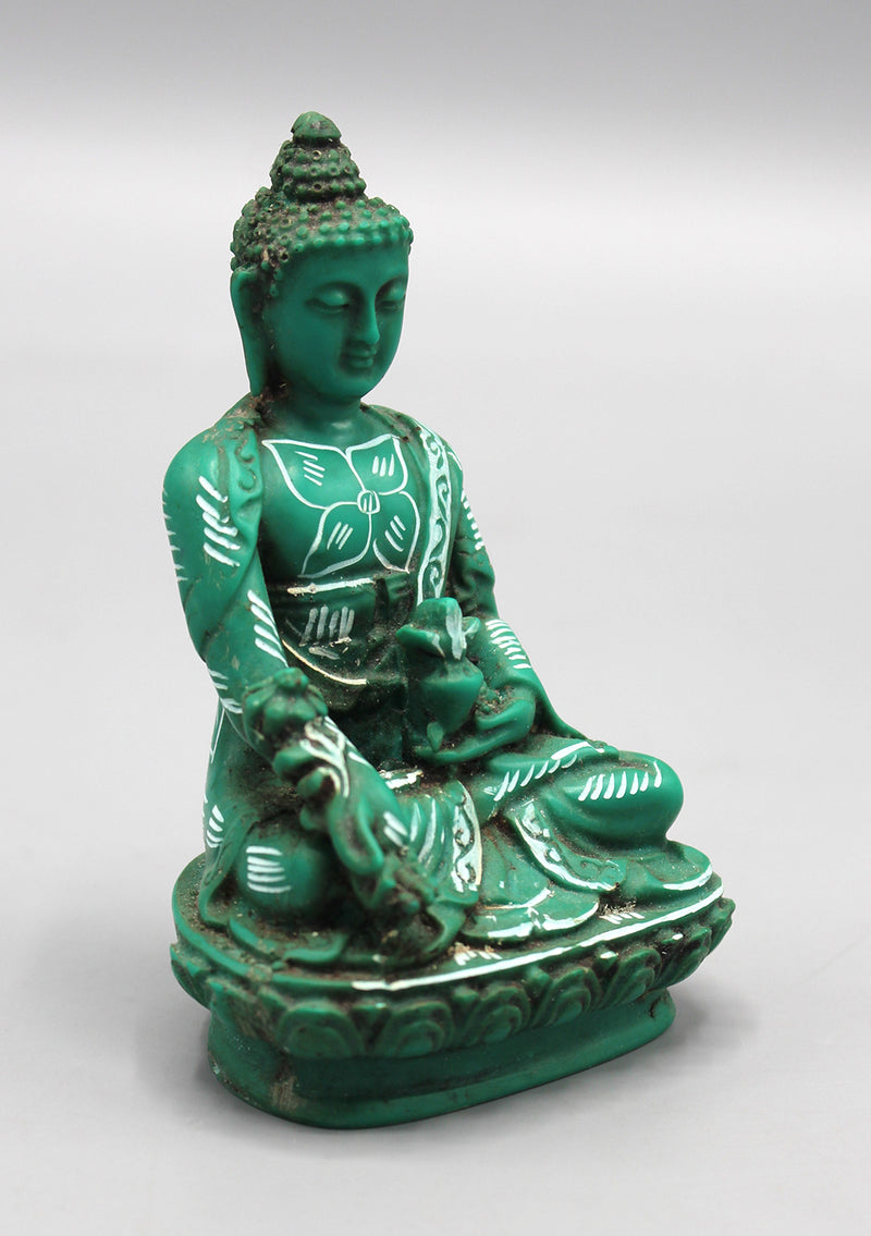 Flower Painted Green Medicine Buddha Resin Statue