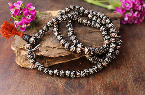 Om Etched Bone Prayer Mala - nepacrafts