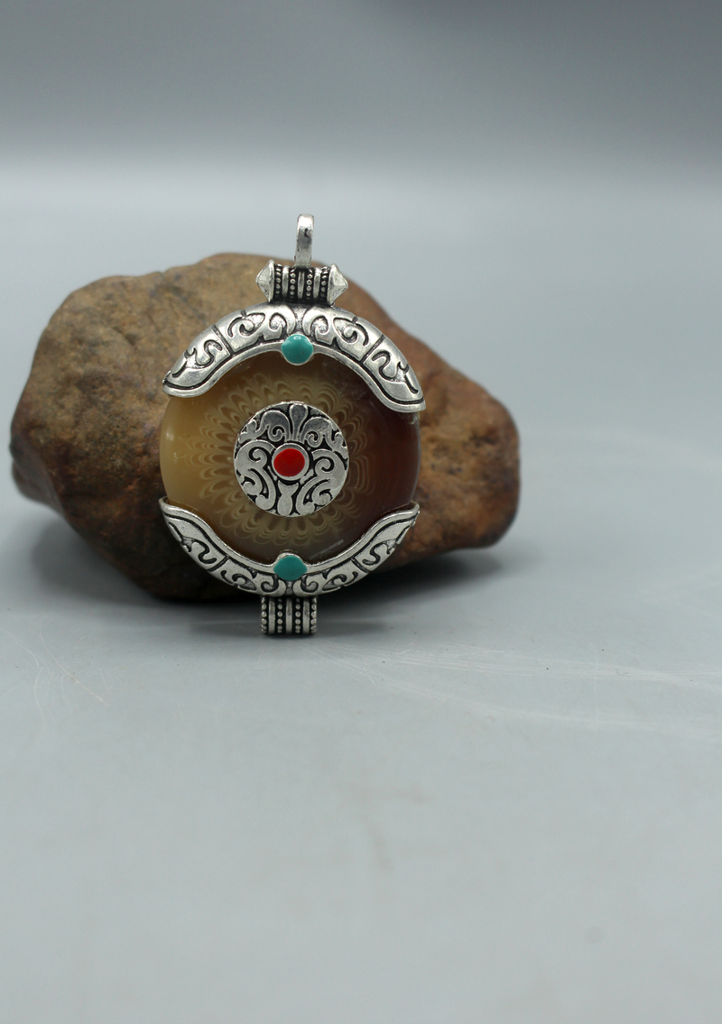 Faux Carnelian White Metal Pendant
