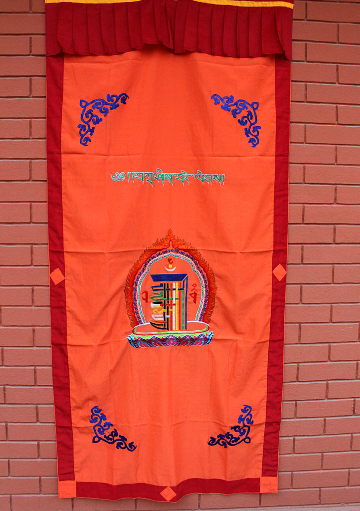 Tibetan Kalchakra Embroidered Cotton Door Curtain Wall Hanging - nepacrafts