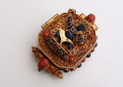 Goldplated Vajrapani Ghau Pendant with Lapis Stone - nepacrafts